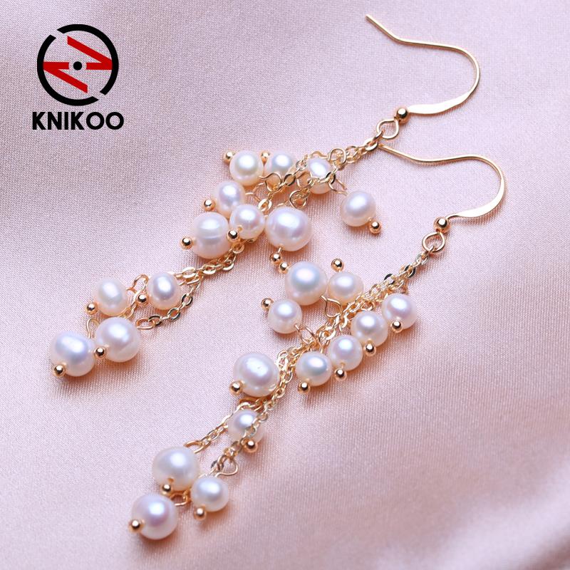 KNIKOO Tassel Drop Earrings For Women Fashion Natural Freshwater Pearl Earrings Jewerly For Wedding Party Gifts