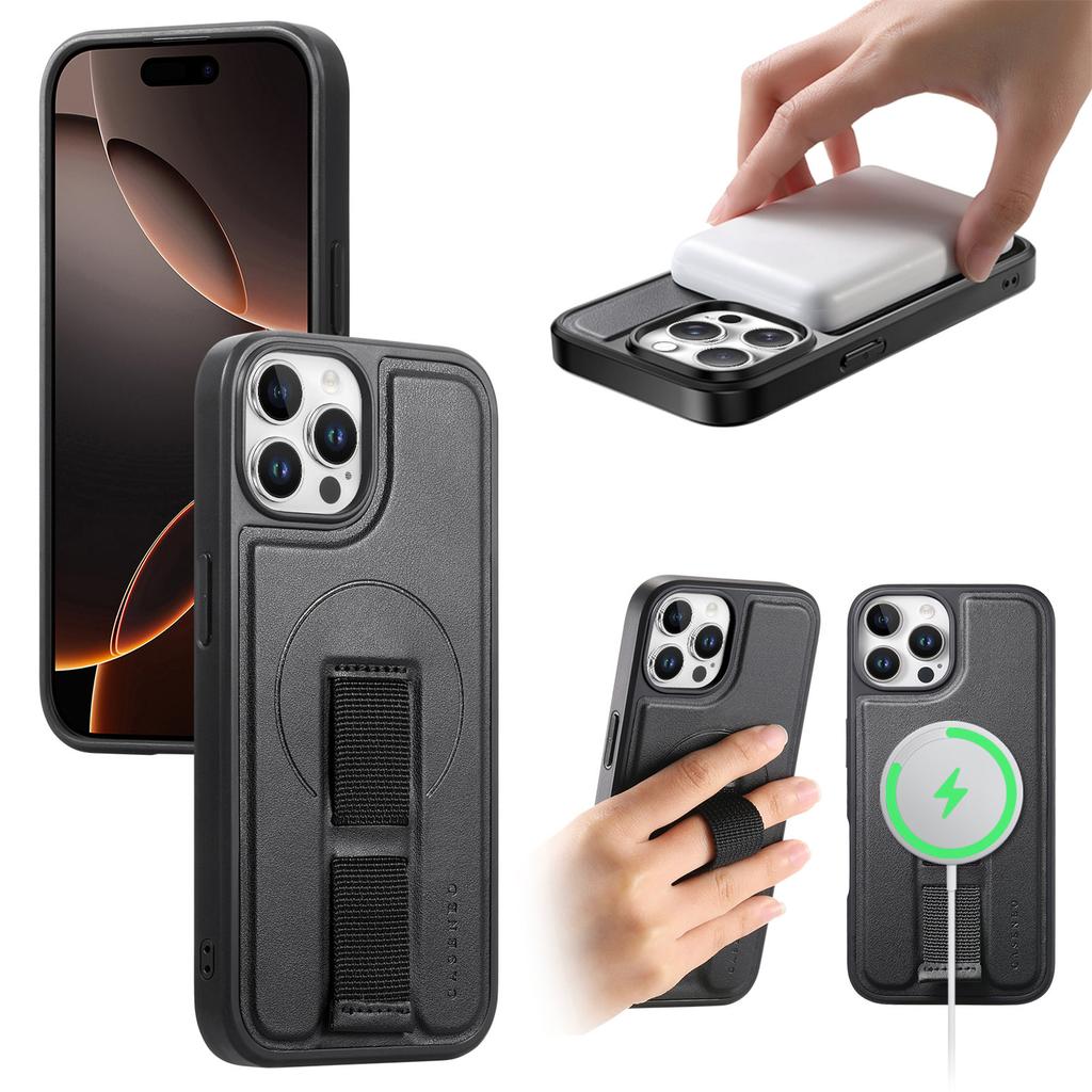 For iPhone 12 6.1 inch/iPhone 12 Pro 6.1 inch Magnetic Case CASENEO Wristband PU Leather+PC Shockproof Phone Cover