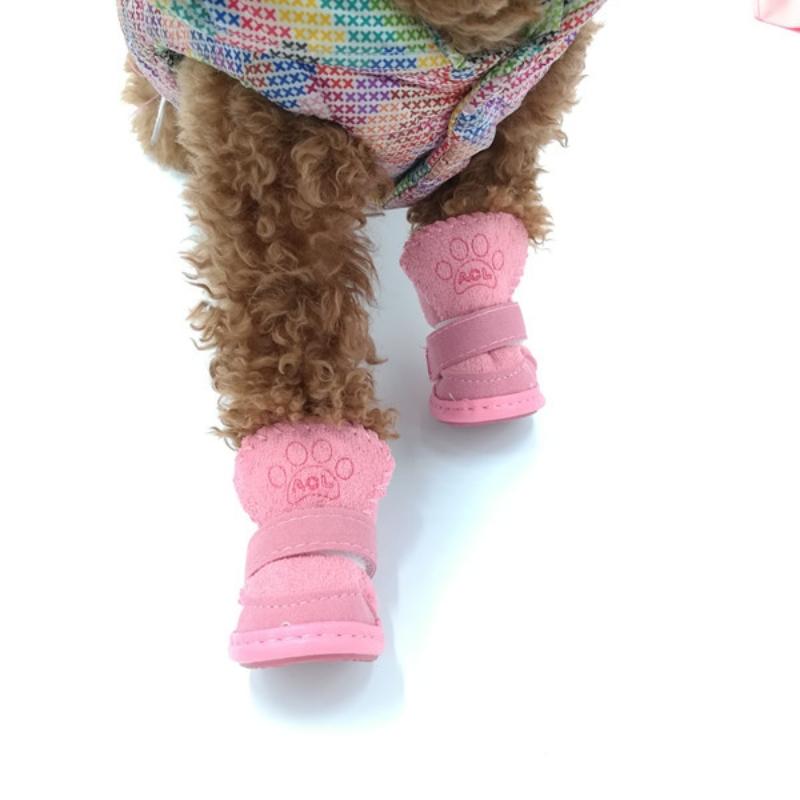 4Pcs Pet Snow Boots Thickened Plush Warm Cotton Non-slip Shoes Small Big Dog Sports Shoes Supplies Anti Fouling Won't Fall Off
