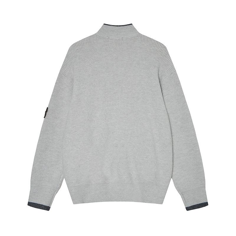 Унисекс Осенне-Зимний Кардиган на Молнии с Каменным Узором: Стойка воротника, Деталь с нашивкой, Двухцветный вязаный свитер