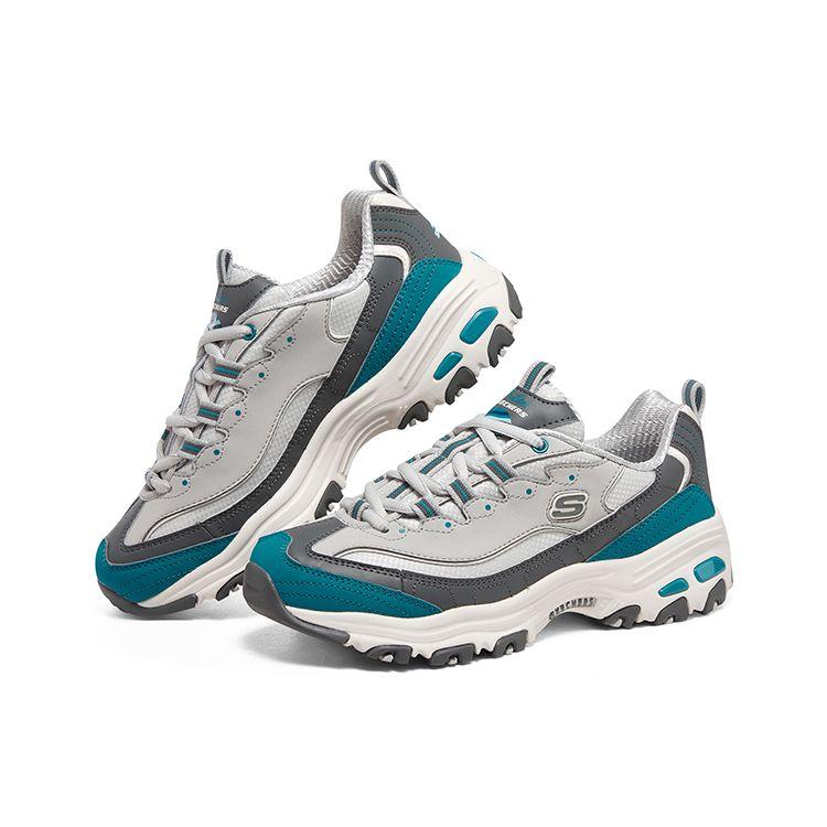 Skechers DLites 1.0 Уран Кожаные Модные Низкие Папины Кроссовки Женские Кроссовки Белый Синий Серый 896262-GYBL