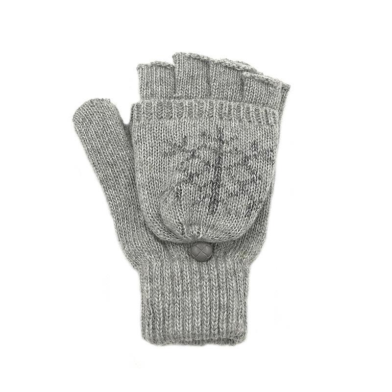 Перчатки мужские и женские двойные вязаные перчатки Snowflake Flip Теплые жаккардовые перчатки с полупальцами