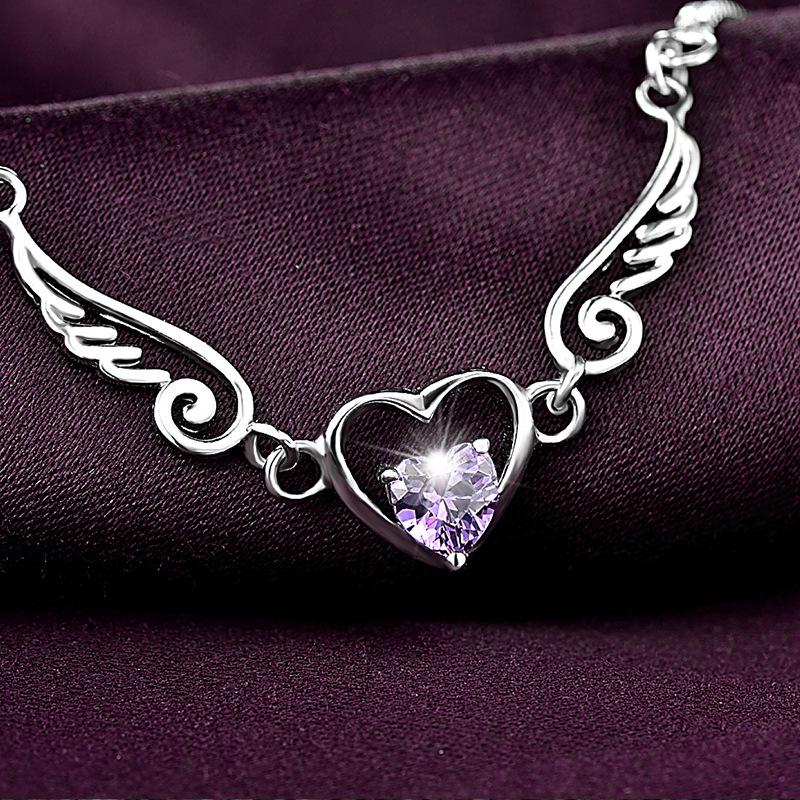 925 Silver Crystal Beaded Bracelet with Angel Wing & Heart Charm, Korean Style Double Layer for Women - Perfect Christmas Gift or Couple's Jewelry
