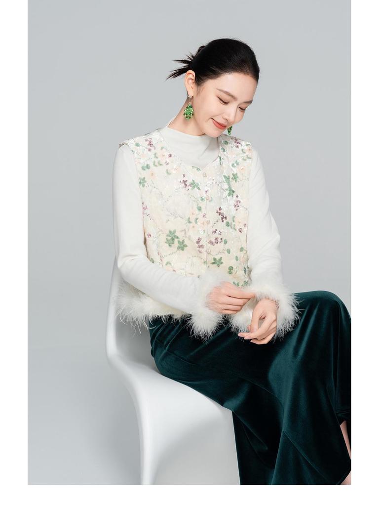 2025 Осень Женская Юбка Миди из Бархата с Завышенной Талией и Хвостом Русалки - Приталенный Дизайн в Национальном Стиле А-силуэта