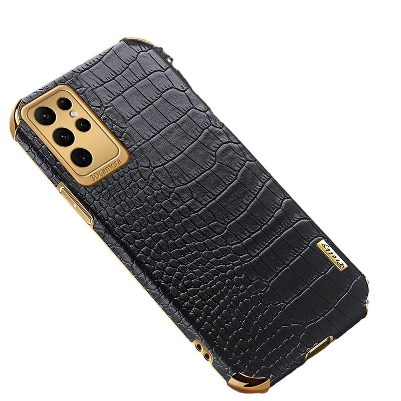 For Samsung Galaxy S23 Ultra Cell Phone Case Electroplating Crocodile Texture Back Cover