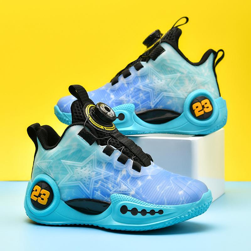 Новые кроссовки для девочек, амортизирующие, одноклассники, мальчики, вращающаяся пряжка, светящиеся, модные, повседневные, спортивные, детские баскетбольные кроссовки