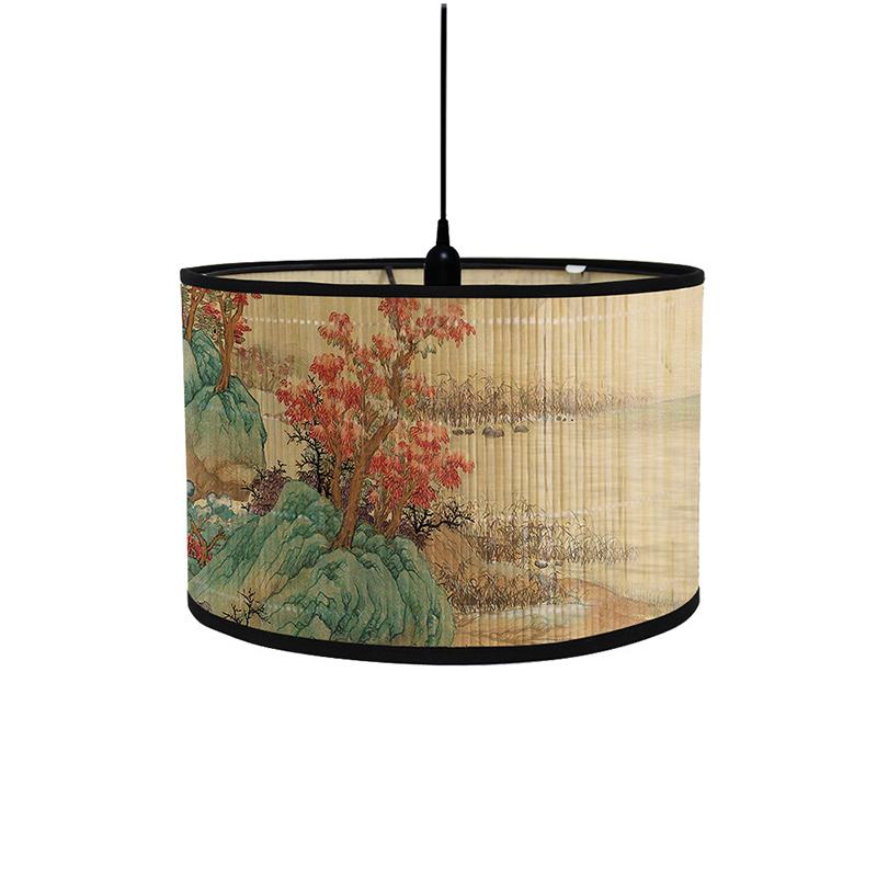 Бамбуковый абажур для потолка в китайском стиле, домашний декор, люстра в виде барабана, настенный светильник, абажуры из бамбукового искусства, абажур