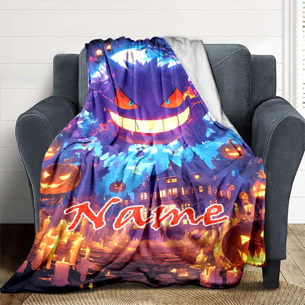 Customiz Name Personality Pokémon Gengar Blanket Soft &Warm Sofa Office Bed Travel Lunch Break Blanket, Gift Suitable All Seasons