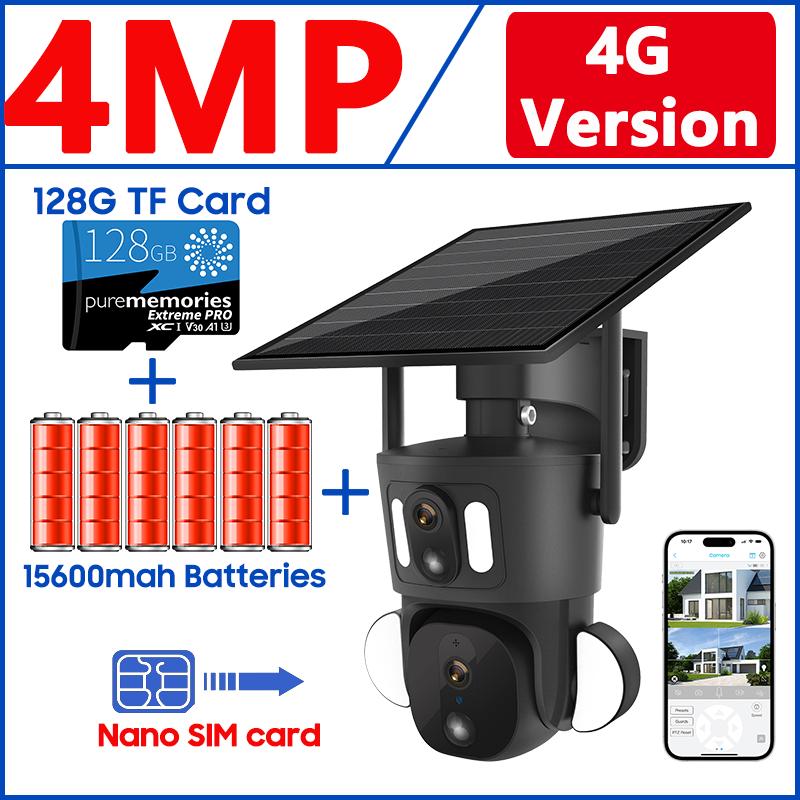 Экран 4G Солнечная Безопасность Kage Уличная 2K HD WiFi PTZ Двойной PIR Обнаружение Человек Автоматическое Отслеживание Камера Видеонаблюдения