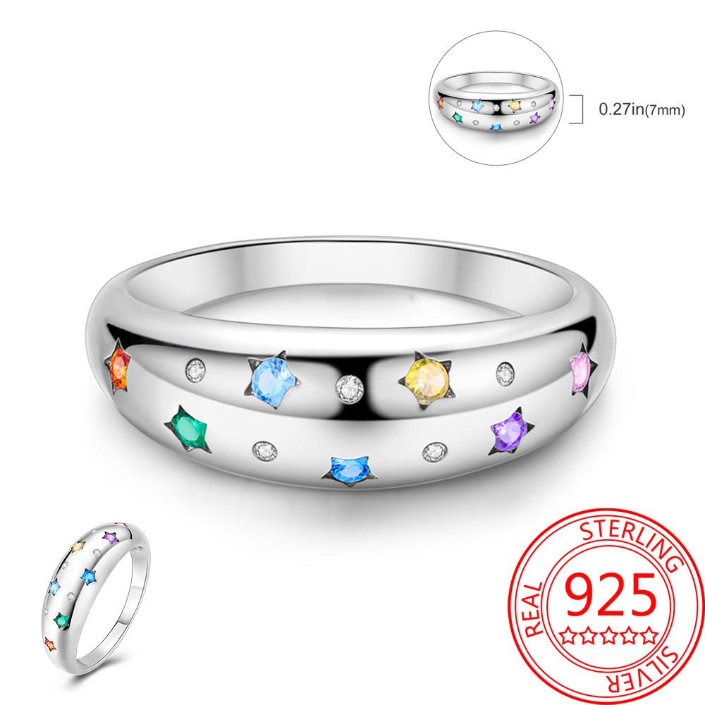 925 Silver Beautiful Stars and Moon Shining Sun Geometry Infinite Combination Ring Boutique Matching Gifts