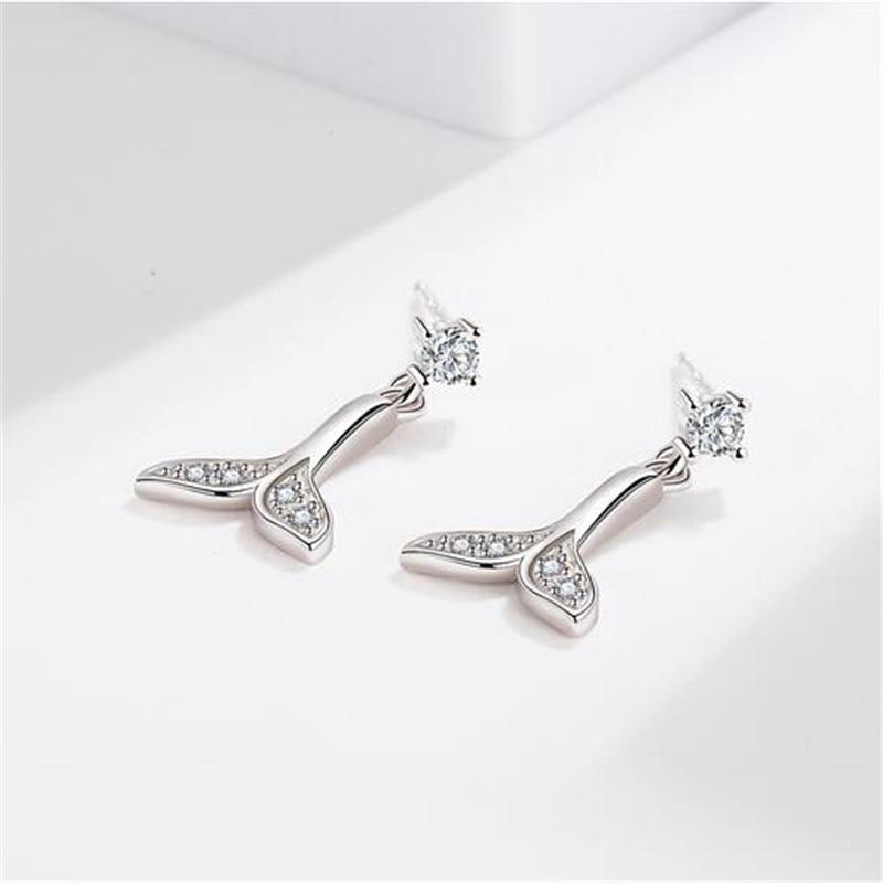 Серьги-пусеты из стерлингового серебра 925 пробы с цирконом в виде хвоста русалки для женщин, девочек, для вечеринок, ювелирные изделия Pendientes eh292