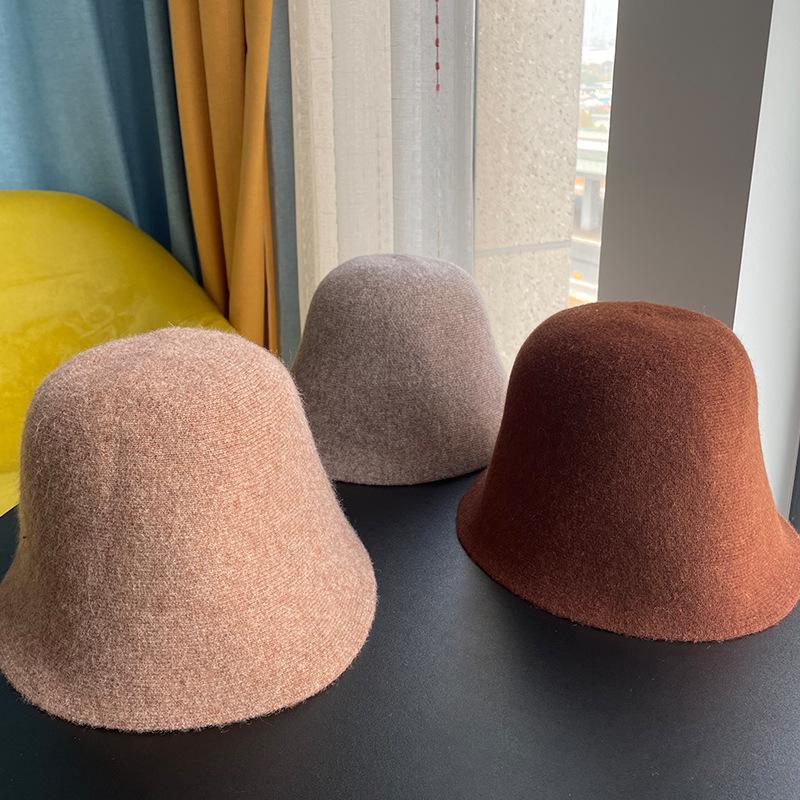 Осень и зима однотонная шерсть модная теплая шляпа-ведро женская однотонная маленькая вязаная шляпа-ведро прилив