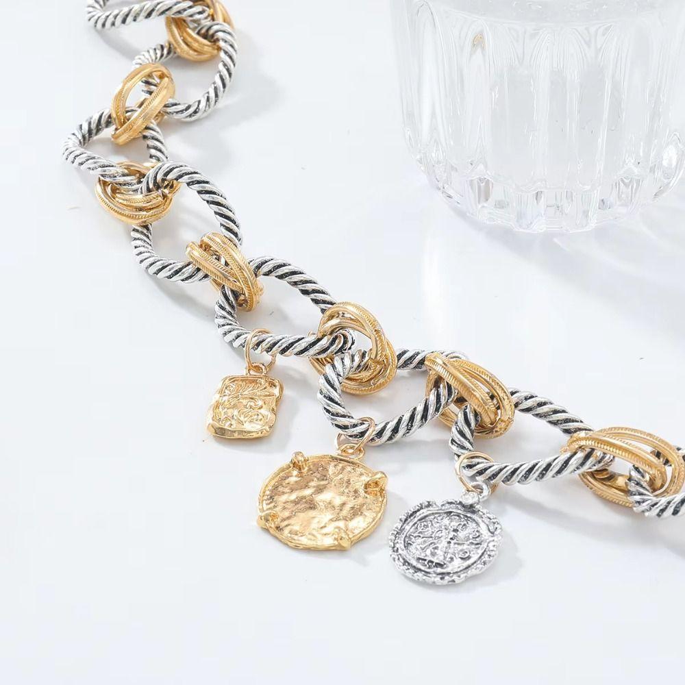 Винтажные ожерелья кубинской цепи Модное круглое колье Личность Геометрическая подвеска для вечеринки