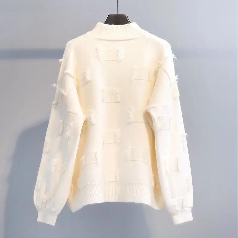 Маленький свежий пуловер, женский осенне-зимний свитер, новый стиль, свободный вязаный свитер в студенческом стиле с половиной высокого воротника