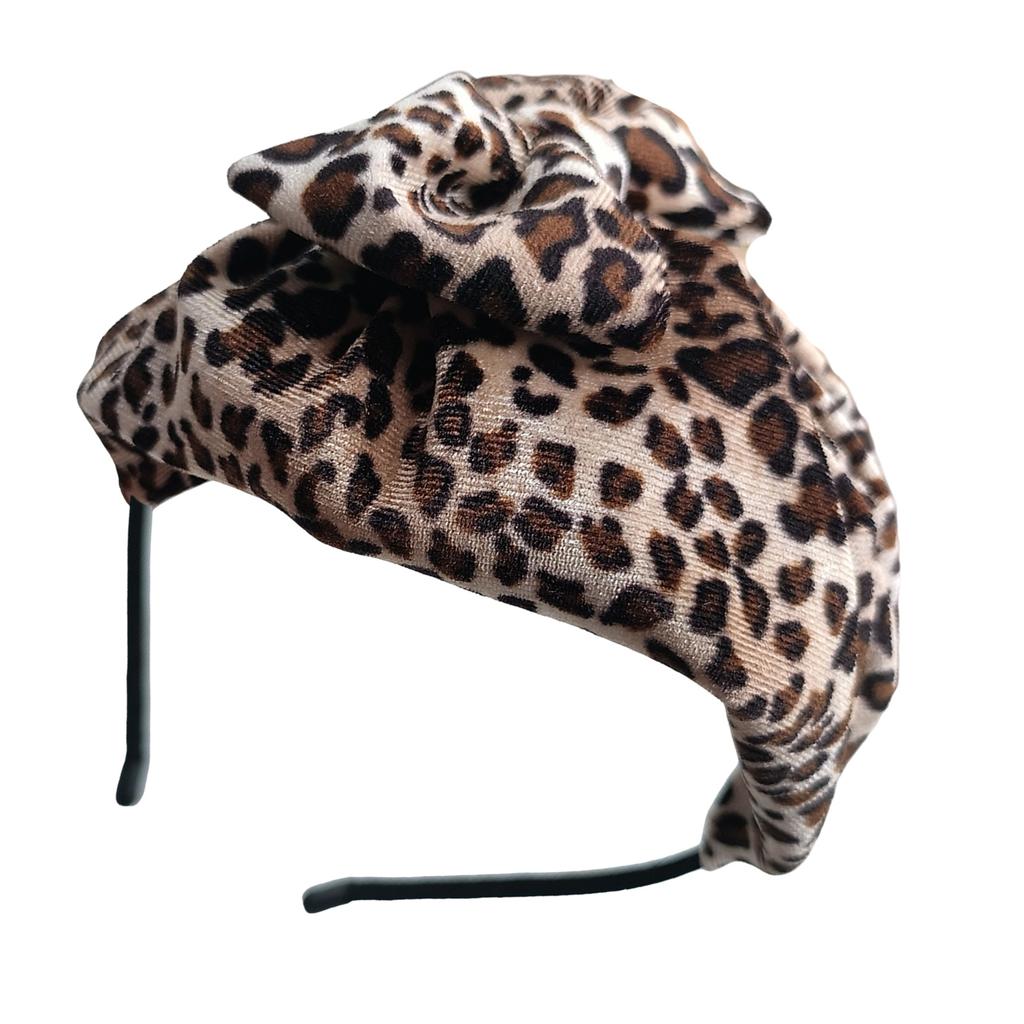 Bowknot Hairhoop Half Caps for Women Elegant Leopard Pattern Headband Nonslip Sweet Fascinator Hairband for Formal Dress