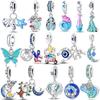 Оригинальные медные шармы Синие крылья Бабочки Луна Звезды Морские коньки Бусины Подходят для браслета Женщины Сделай сам Ювелирный подарок на годовщину