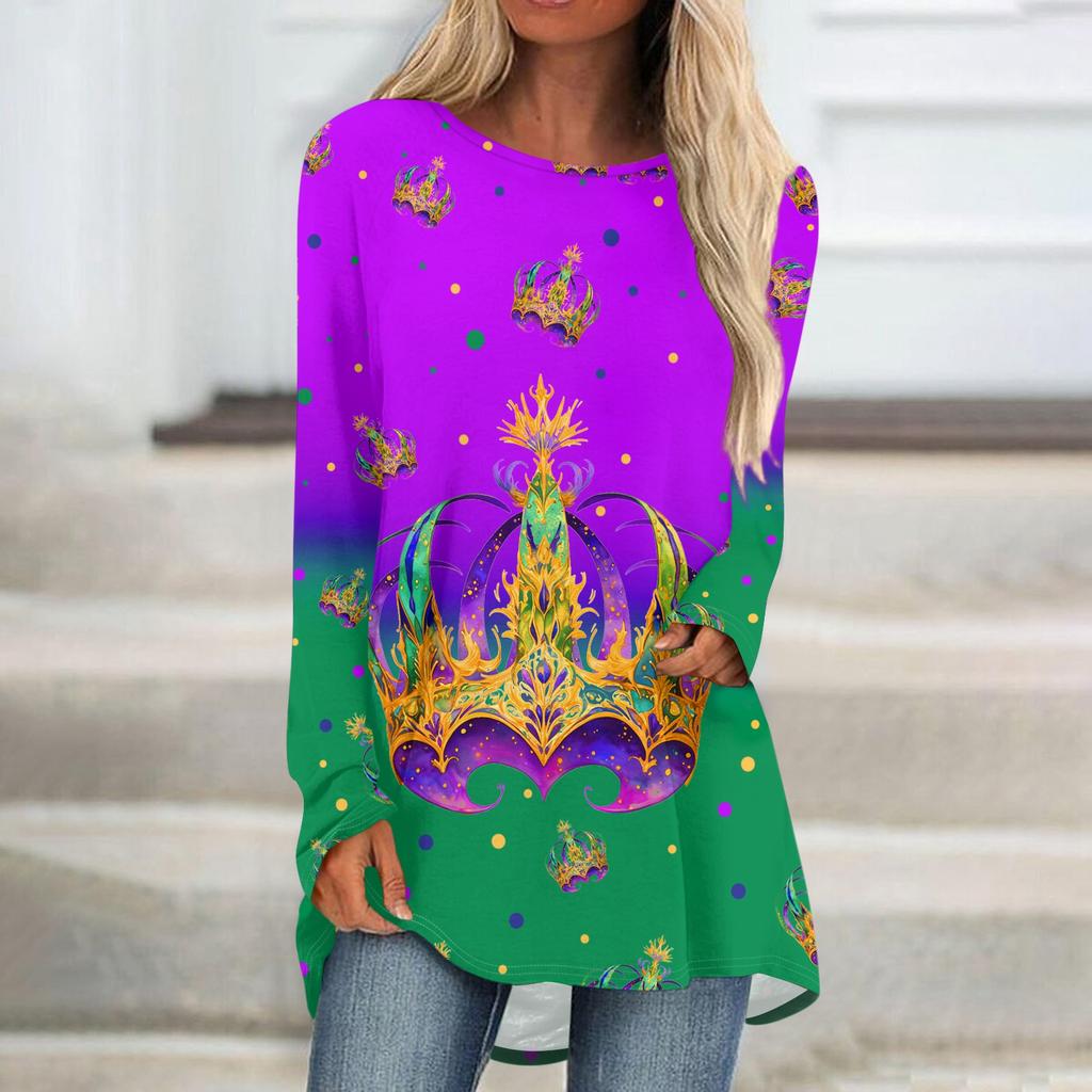 Женский модный пуловер с круглым вырезом, рукавами реглан и длинными рукавами, с карнавальным принтом, повседневный