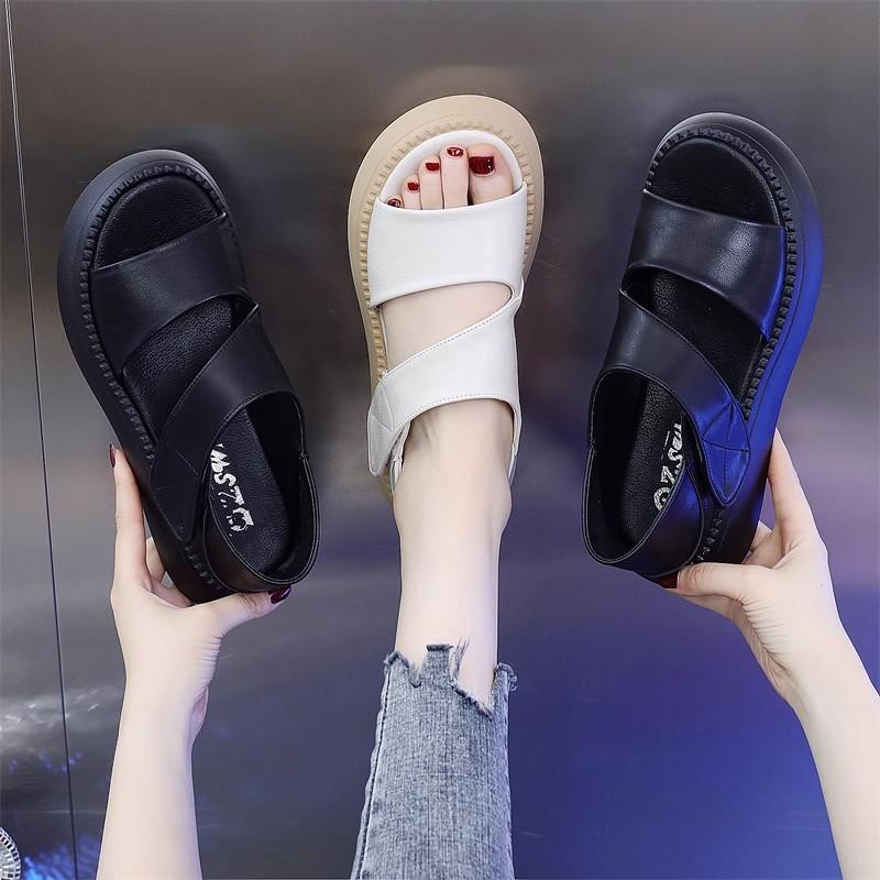 Real Soft Leather Sandals Women's New Muffin Thick-soled and Thin Casual Soft-soled Beach Shoes