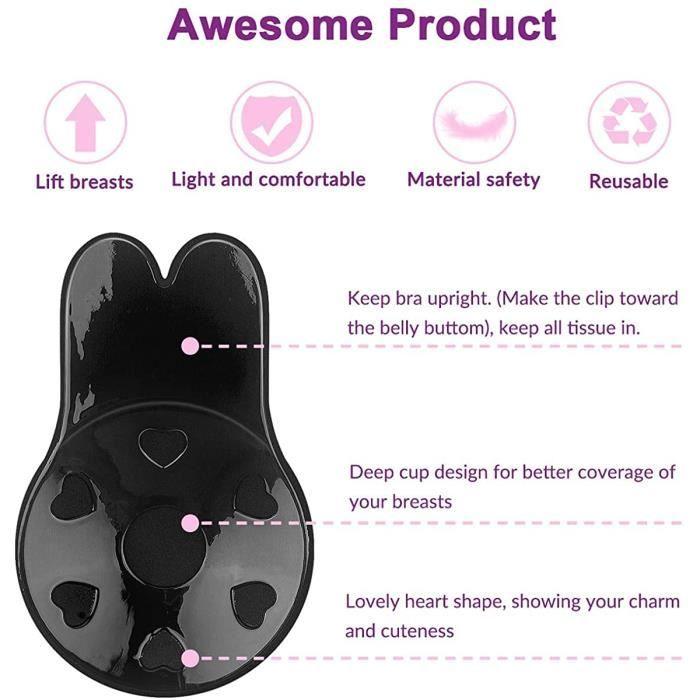 Soutiens-Gorge Autoadhésifs Push-up Bras sans Bretelles Réutilisables Invisible Soutien Gorge pour Femme (Noire)
