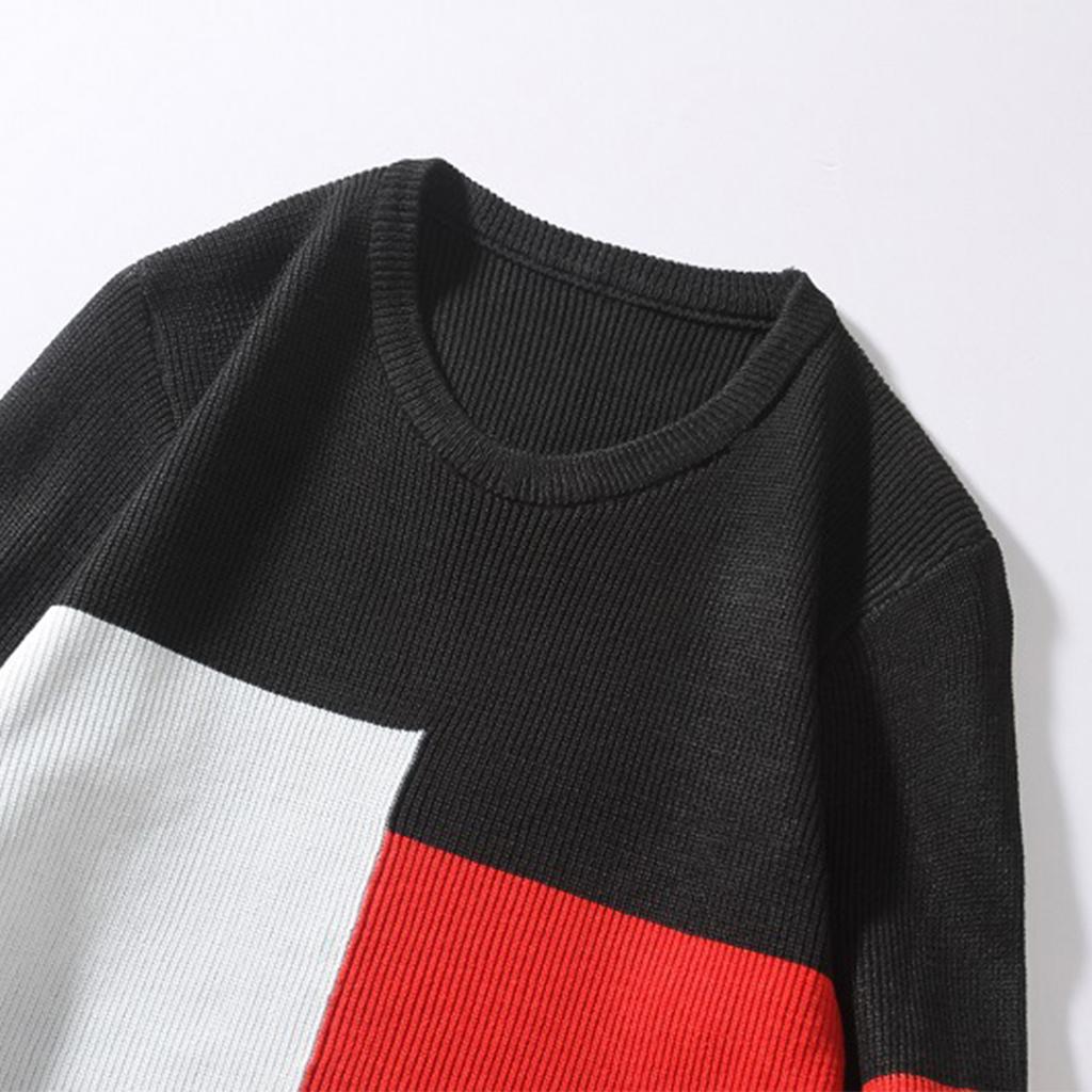 Fashion Casual Long Sleeve Color Contrast Round Neck Men'S Sweater Loose Pullover