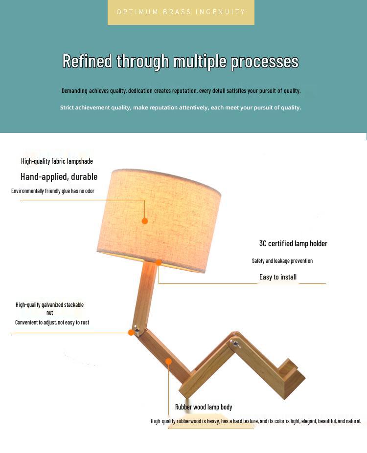Скандинавский светодиодный прикроватный ночник из массива дерева - настольная лампа-робот