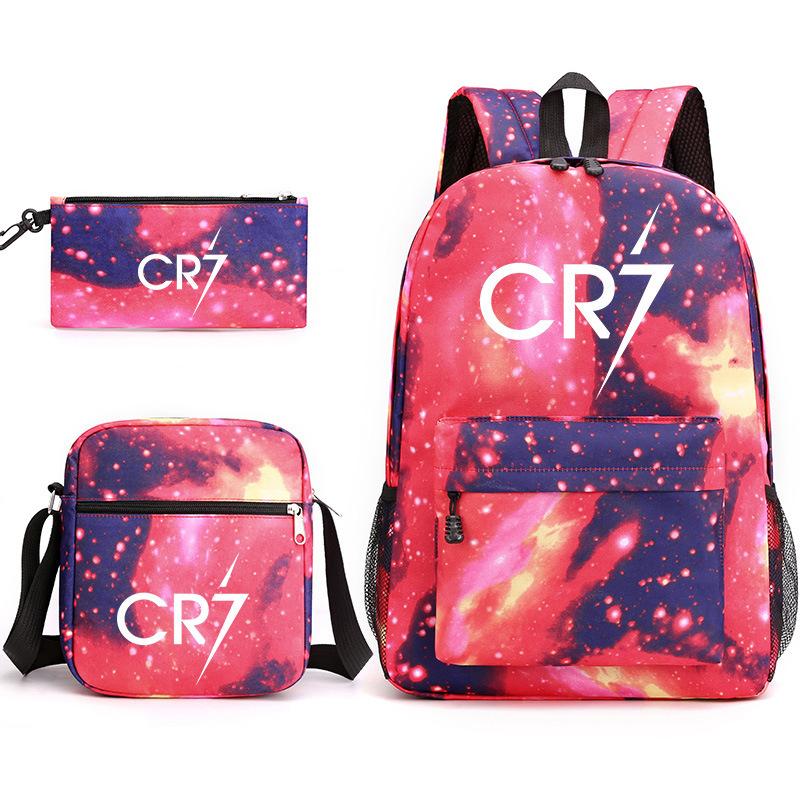 C Ronaldo student bag + small shoulder bag + pencil case three-piece backpack