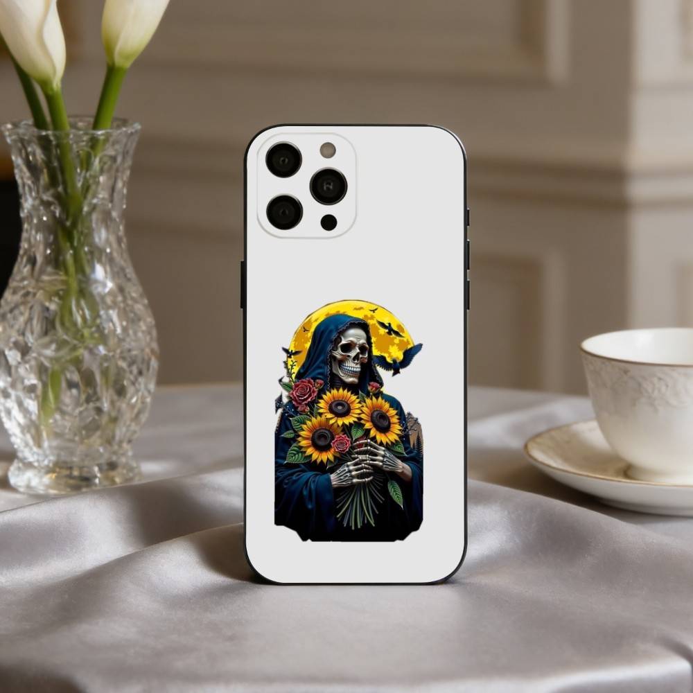 Чехол для телефона с принтом S-Santa M-Muerte Для iPhone 17,16,15,14,13,12,11 Plus,Pro Max,XS,Мягкий силиконовый черный чехол