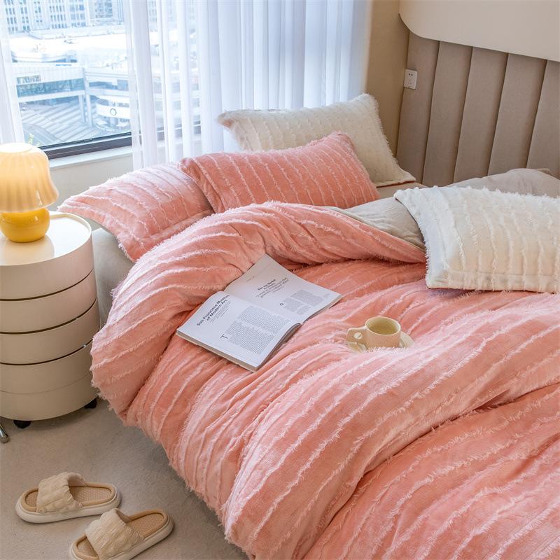 Ins однотонное молочное бархатное одеяло из четырех частей с бахромой кораллового бархата, зимнее фланелевое одеяло, пододеяльник, постельные принадлежности