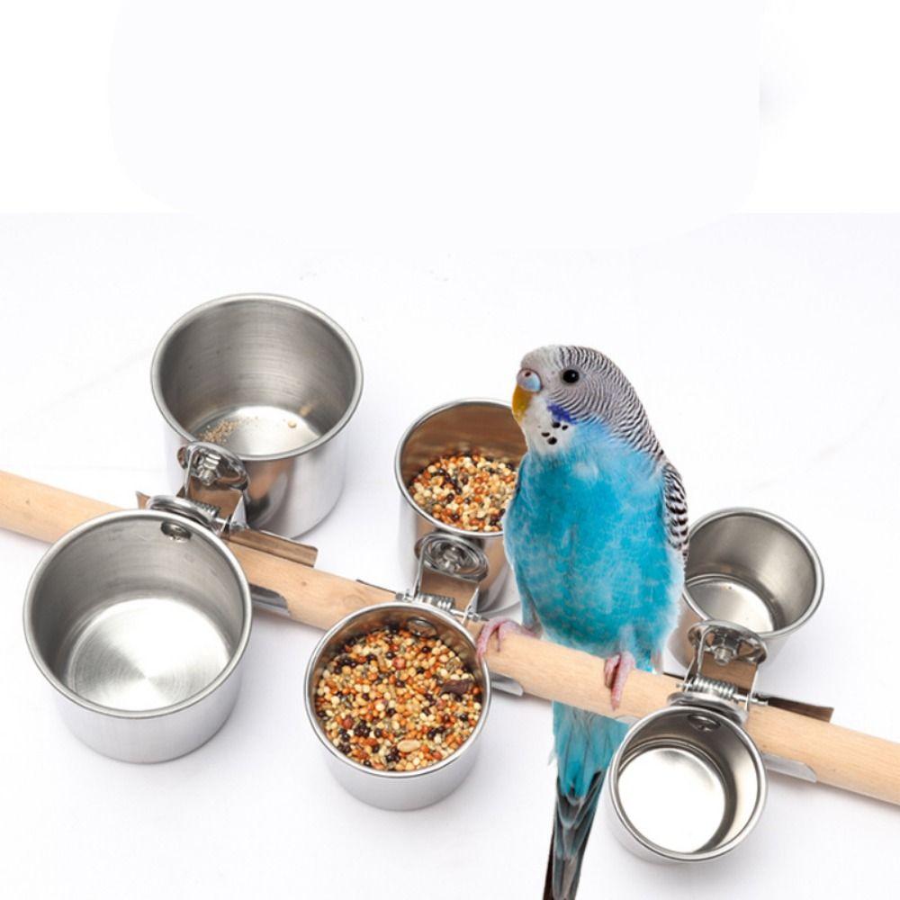 Detachable Bird Food Container Stainless Steel Parrot Food Holder Cage Feed Equipment