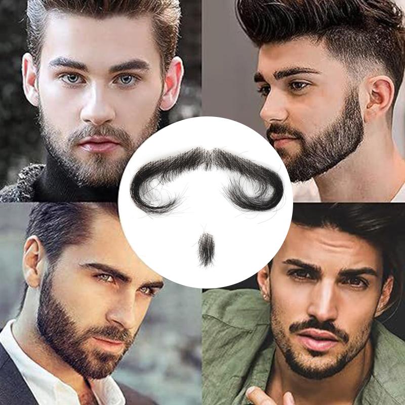 100% Борода из натуральных волос, кружевная сетка, борода, короткая, реалистичные накладные усы для мужчин, макияж, волосы на лице, ручная работа, незаметная
