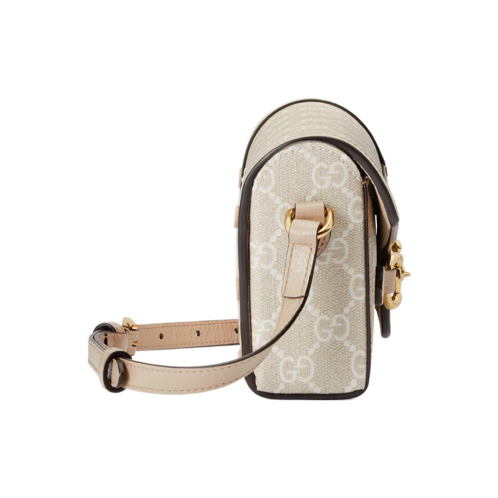 Gucci Horsebit 1955 Monogram Canvas And Leather Mini Shoulder Bag Women Shoulder Bag Beige White 699296-UULBG-9683