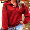 Autumn and Winter Women's Blouse Solid Color Waffle Comfortable Casual Lapel Polo Shirt