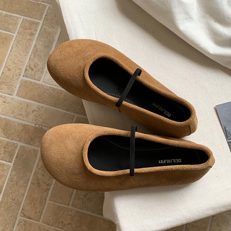 Fashion New Round Toe Fashion Flock Women Ballet Flats Dance Shoes Female Soft Footwear Shallow Ladies Flats Mary Janes Lolita Shoes