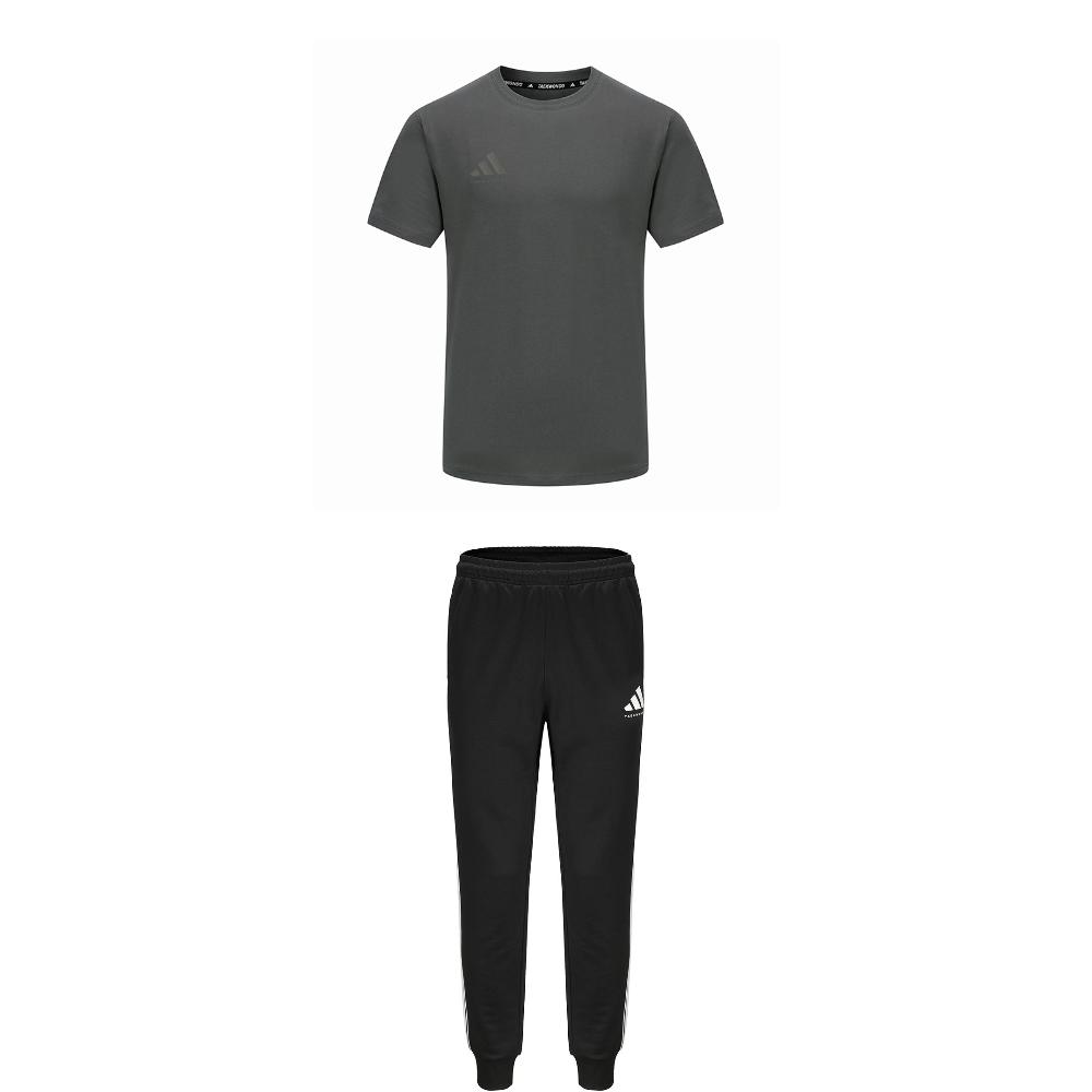 Adidas Пуловер с круглым вырезом для тхэквондо, дышащая футболка с коротким рукавом, полосатые модные длинные брюки, повседневный спортивный комплект ADICLTS24CTK-GFC+TR30P1T-BW