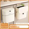 Kitchen Hanging Trash Can Household Cream White Traceless Adhesive Cabinet Trash Basket with Lid Household Wall Hanging Ins