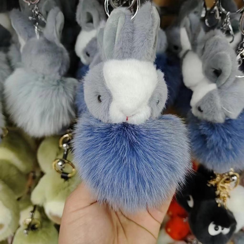 Cartoon Animation Real Fox Plush Rabbit Key Chain Pendant Fashion Kawaii Rabbit Fur Ball Car/Backpack Accessories Ppendant Toy