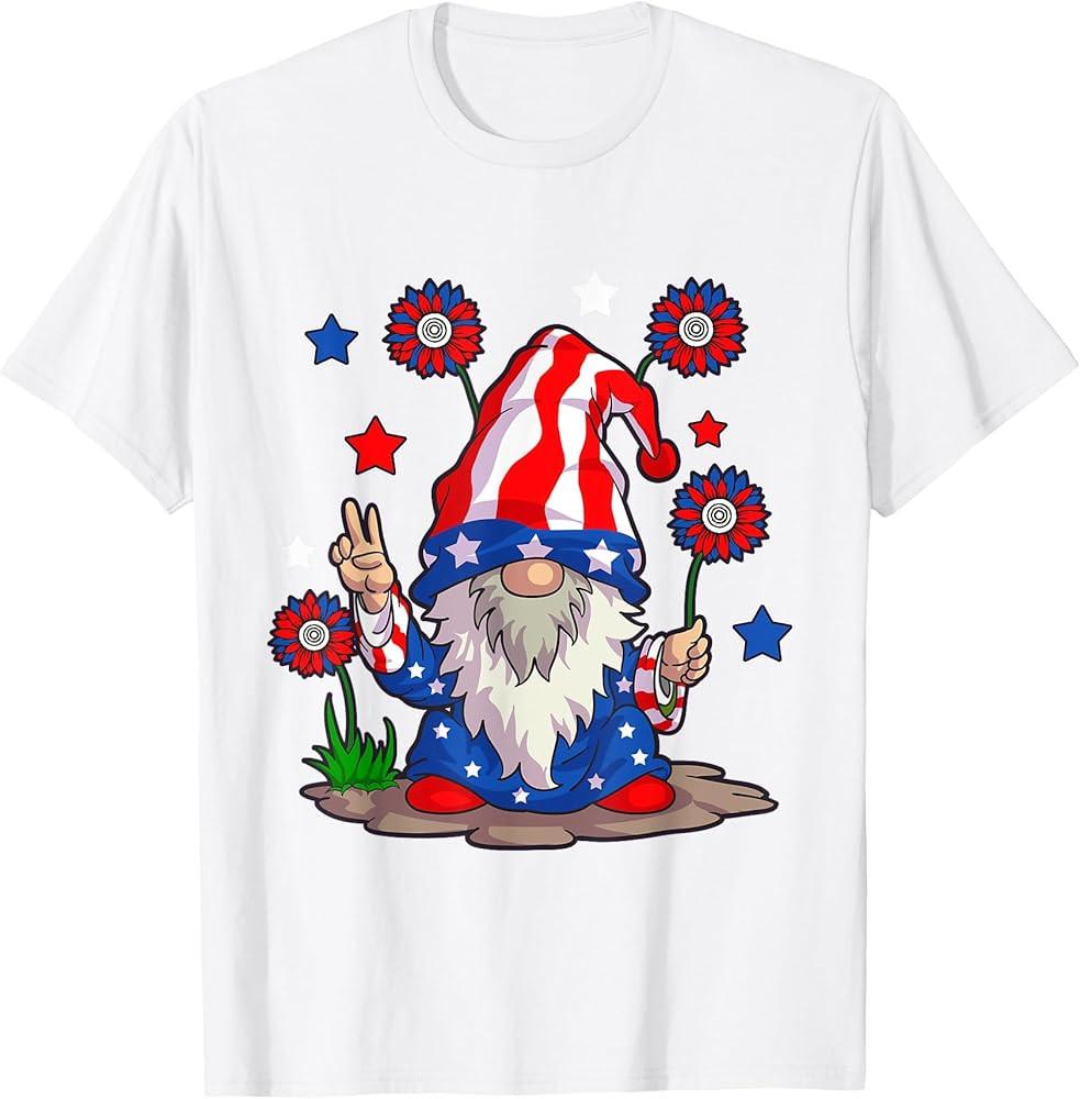 Gnomes 4th Of July Women Gnome Lover Girls American Flag T-Shirt 16
