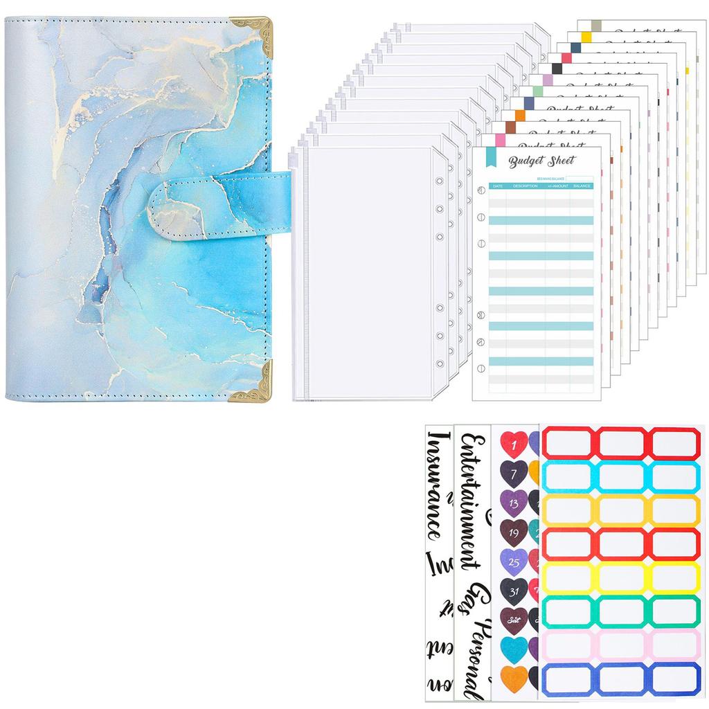 Leather Budget Binder with 12 Binder Cash Envelopes 12 Budget Sheets Label Stickers for Money Saving Budget Planner