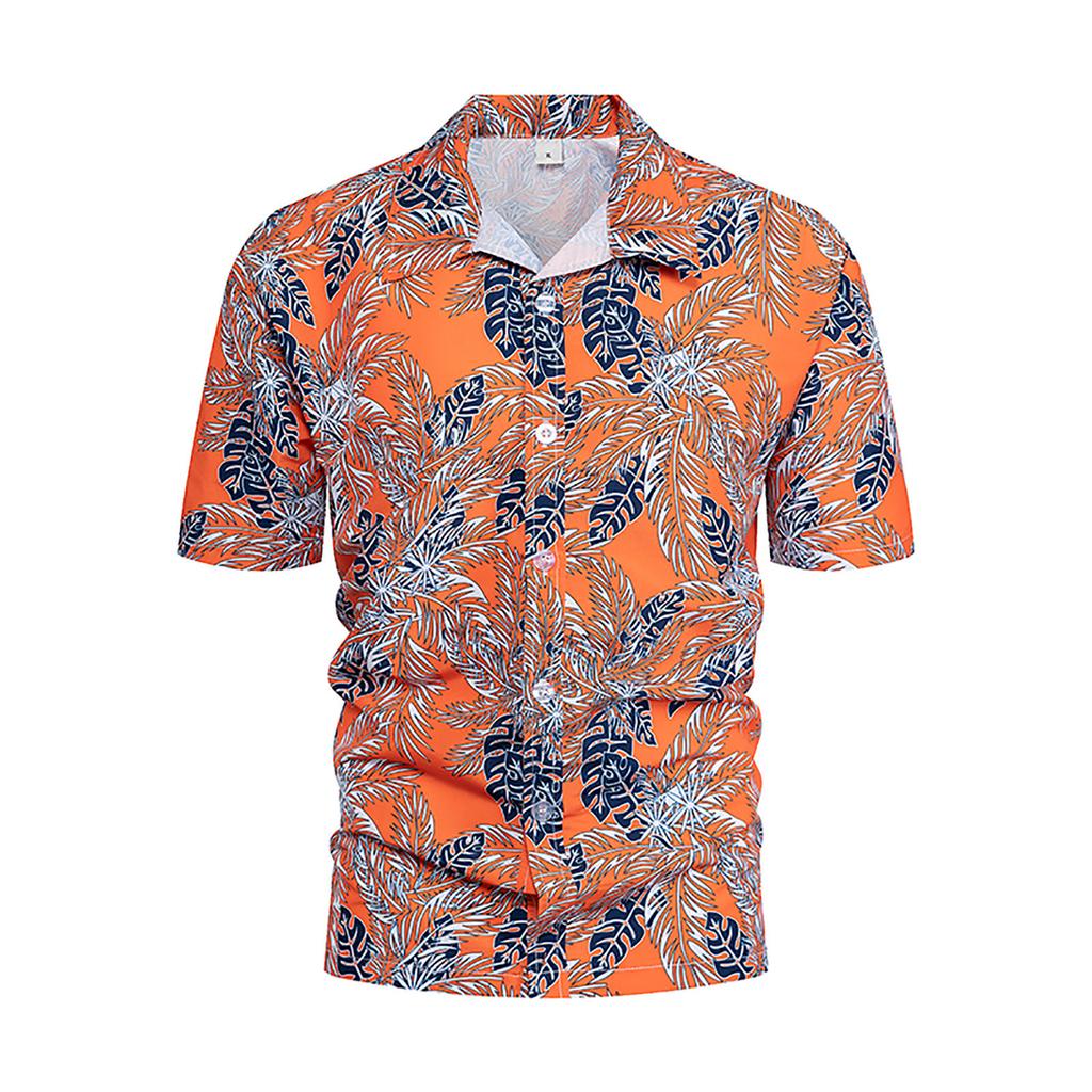Мужские гавайские рубашки с цветочным принтом, пляжные рубашки на пуговицах с коротким рукавом
