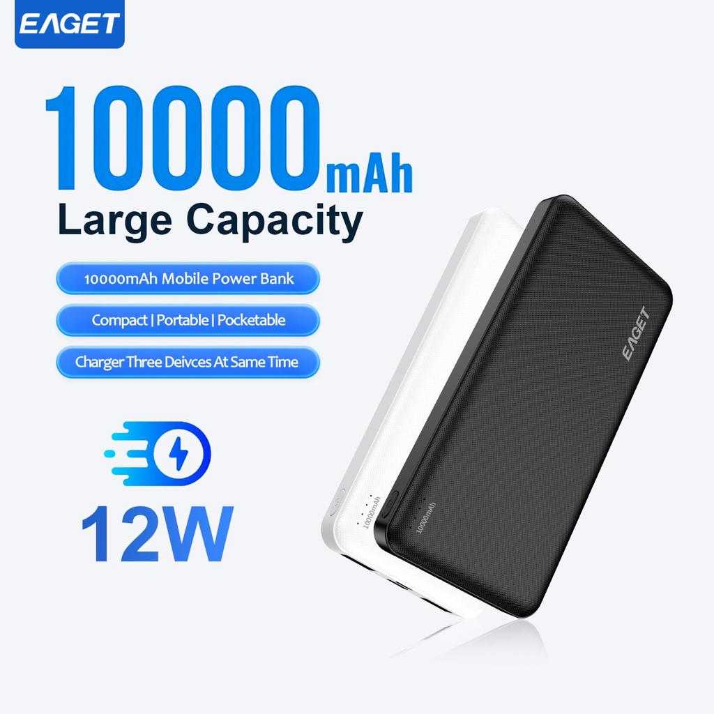 EAGET Портативное зарядное устройство Power Bank емкостью 10000 мАч для быстрой зарядки мобильных устройств с технологией зарядки PowerIQ и USB-C для iPhone 15 и Android