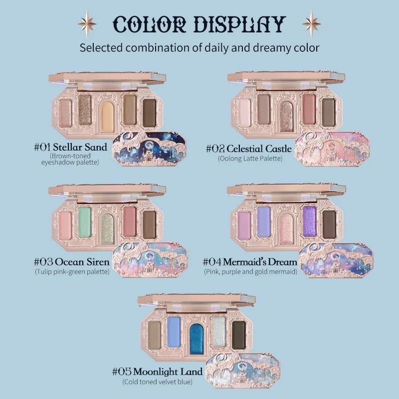 Flower Knows Mermaid Moonlight Палитра теней для век с мерцанием, матовая, хамелеон, водостойкая, 5 цветов