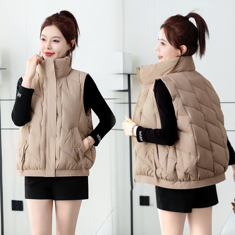New Stand-up Collar Korean Version of Down Cotton Clothes Vest Autumn and Winter Women's Fashion Loose Versatile Vest Pocket Streamer Vest