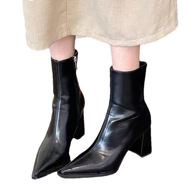 Pointed Toe Snow Ankle Boots for Women Sexy High Heels Shoes Leather Fad Winter Chelsea Boots 2024 Trend Goth Chaussures Femme