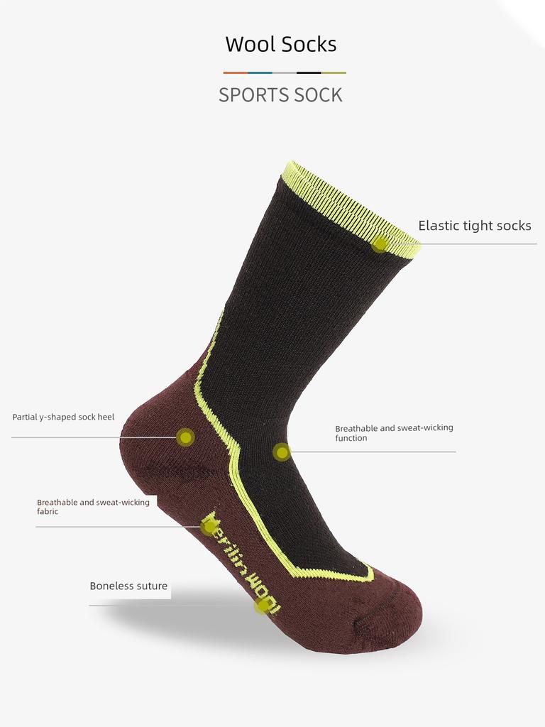 Merino Wool Socks for Women, Outdoor Hiking, Anti-Odor, Mid-Calf, Merino Men's Thickened Warm Sports Socks, Winter T63