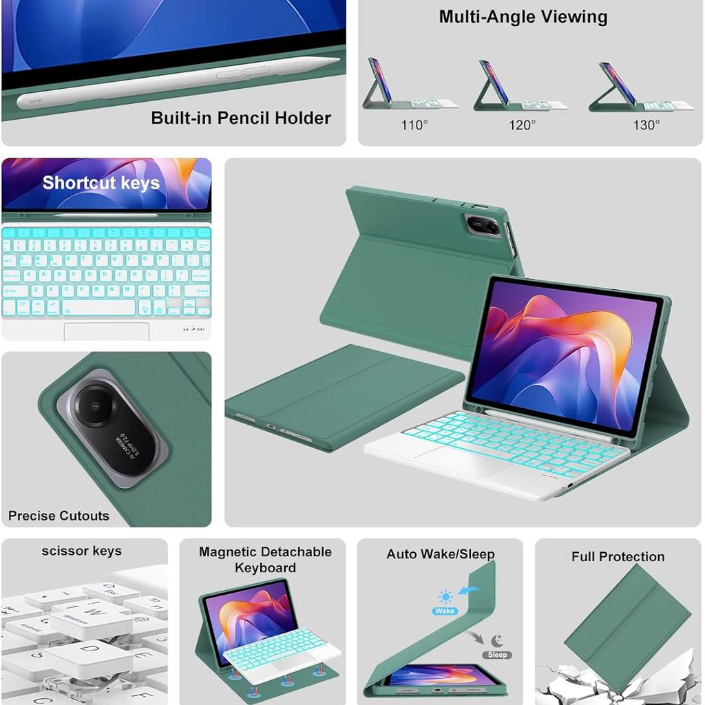 Чехол-клавиатура для Xiaomi Redmi Pad 2 и Redmi Pad SE 11 Pad2 SE Poco Pad C1 Xiaomi Pad6/7/8 6S/7S Pro Магнитная съемная Bluetooth-клавиатура с тачпадом
