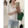 Summer New Hollow V-neck Short-sleeved Knitted Sweater Loose and Thin Thin Yarn Cool T-shirt Top