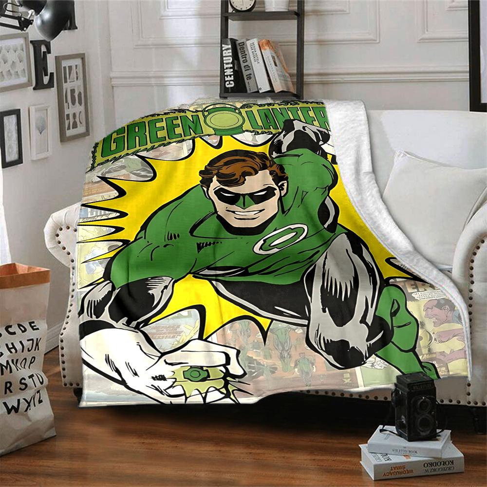 1pc Green Lantern Blanket Lightweight Flannel Throw For Sofa, Bed, Travel, Camping, Livingroom, Office, Couch, Chair, And Bed