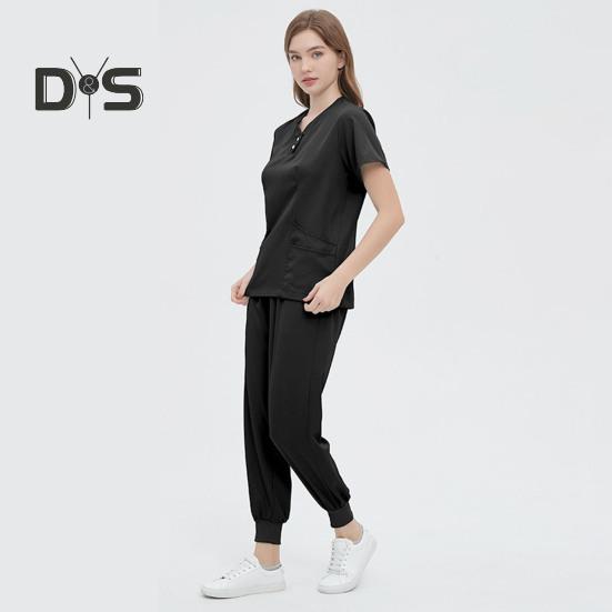 2Pcs/Set Unisex Hospital Uniform Set V-neck Short Sleeve Pockets Tops Elastic Waist Pants Set Quick Drying Hospital Dental Nursing Scrubs Uniforms
