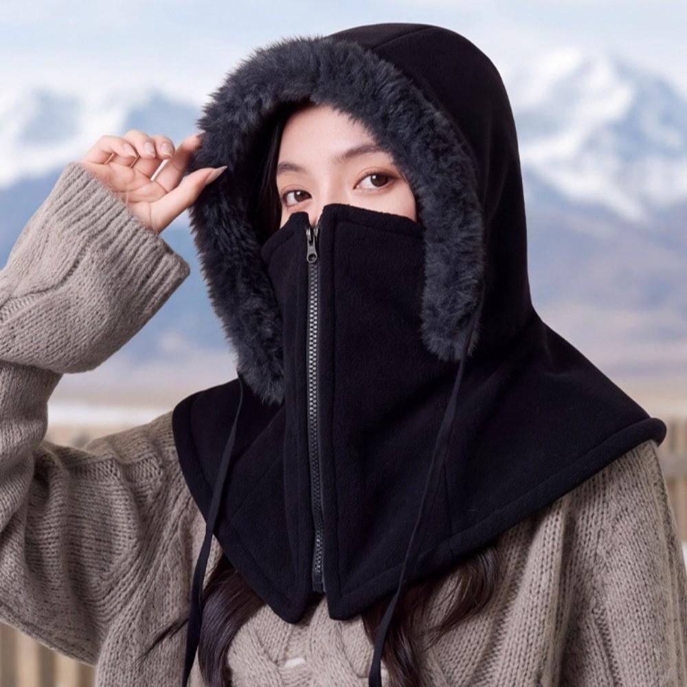 Neck Coverage Winter Thermal Mask with Drawstring Winter Balaclava Hat for Skiing