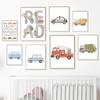 Алфавит Такси Пожарная машина Автобус Настенное искусство Постеры Принты Картина Скандинавский Детская комната Мультяшные машины Холст Живопись Декор для детской спальни